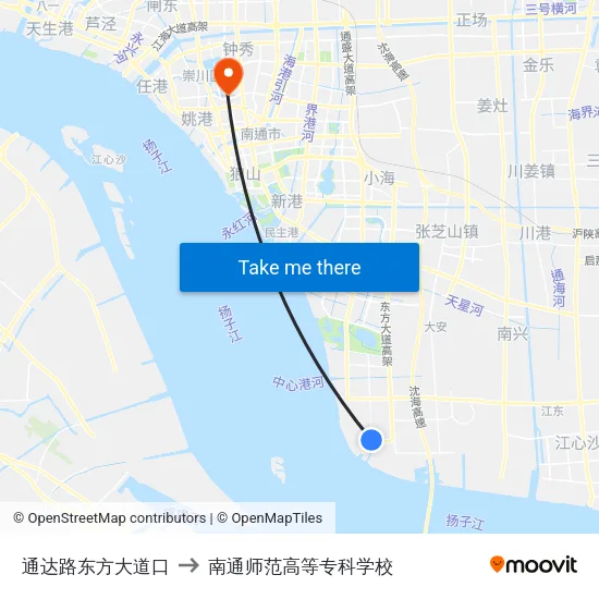 通达路东方大道口 to 南通师范高等专科学校 map