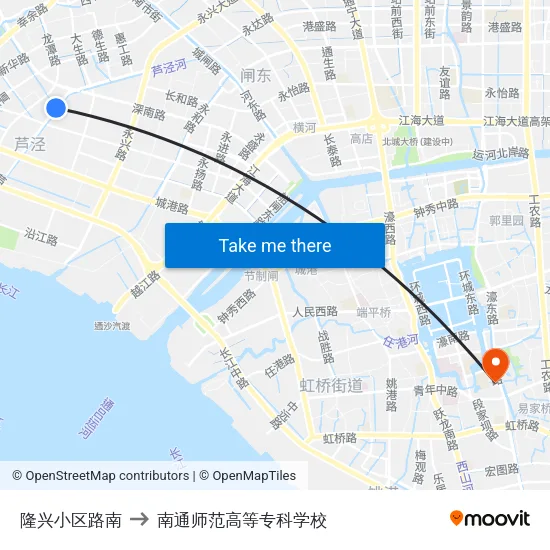 隆兴小区路南 to 南通师范高等专科学校 map