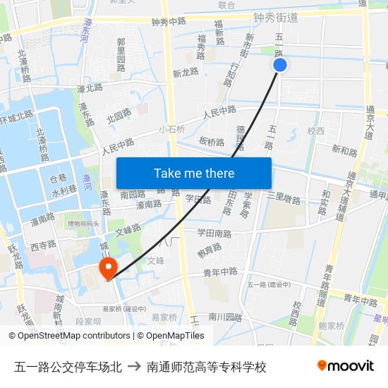 五一路公交停车场北 to 南通师范高等专科学校 map