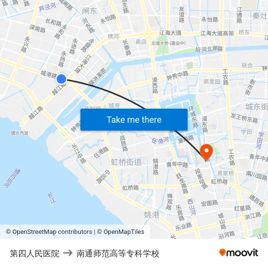第四人民医院 to 南通师范高等专科学校 map