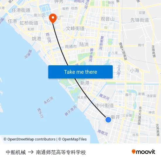 中船机械 to 南通师范高等专科学校 map