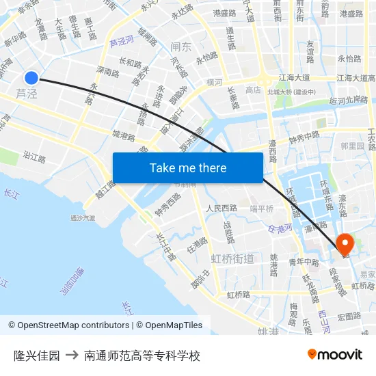 隆兴佳园 to 南通师范高等专科学校 map