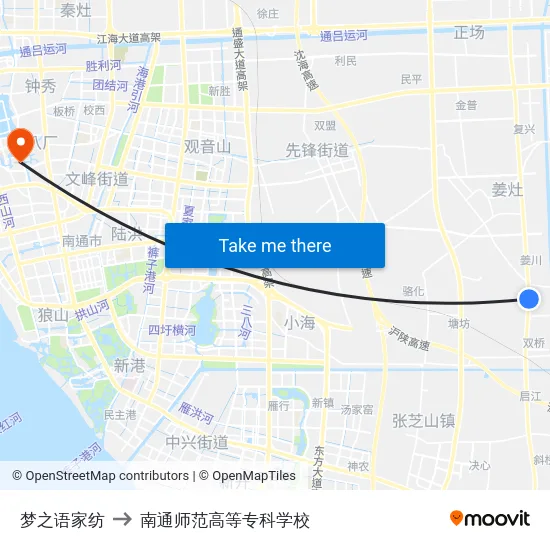 梦之语家纺 to 南通师范高等专科学校 map