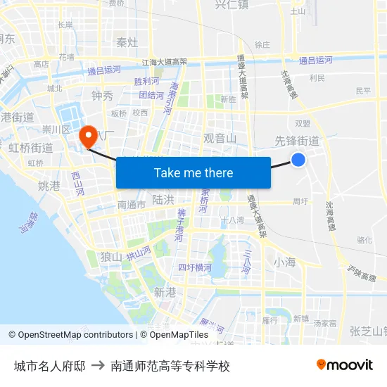 城市名人府邸 to 南通师范高等专科学校 map