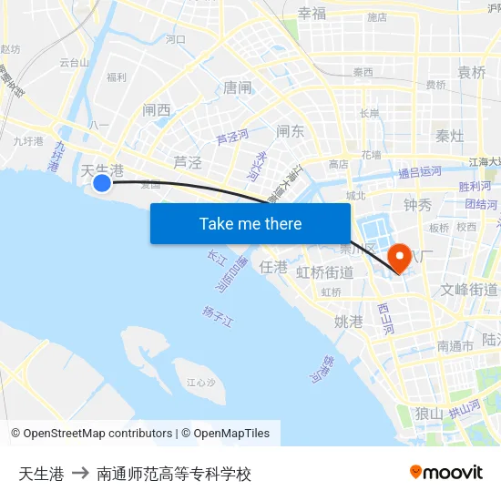天生港 to 南通师范高等专科学校 map