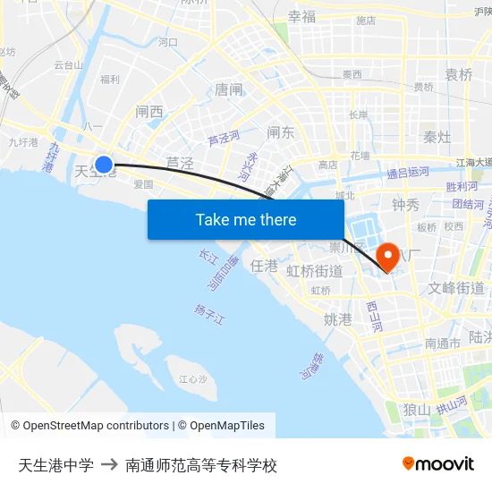 天生港中学 to 南通师范高等专科学校 map