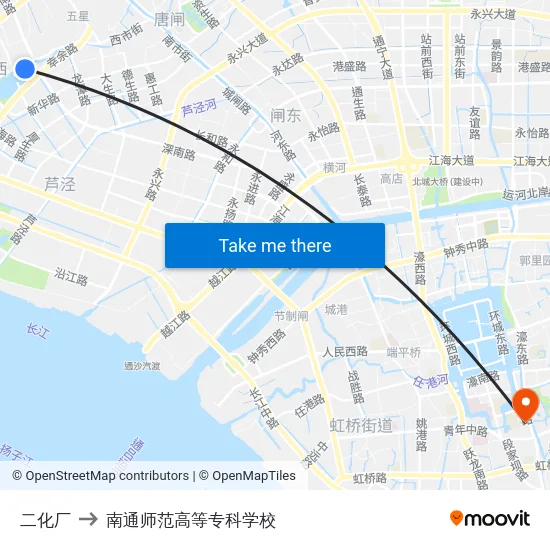二化厂 to 南通师范高等专科学校 map