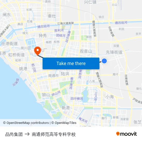 品尚集团 to 南通师范高等专科学校 map