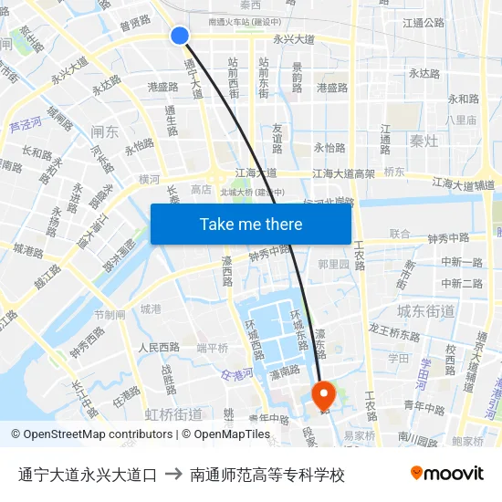 通宁大道永兴大道口 to 南通师范高等专科学校 map