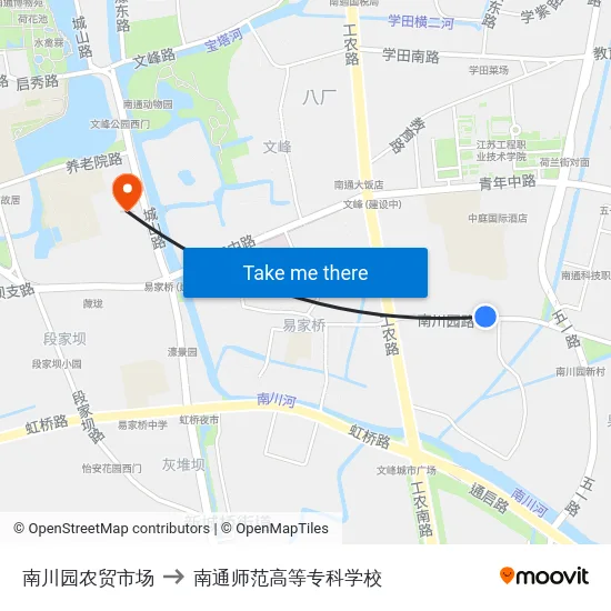 南川园农贸市场 to 南通师范高等专科学校 map