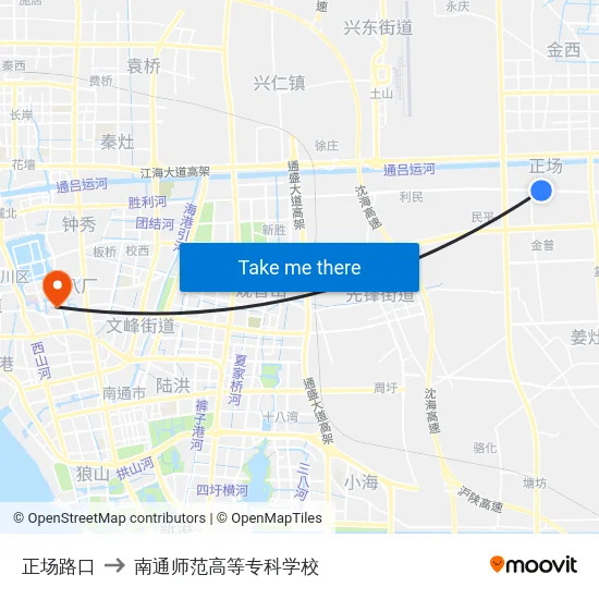 正场路口 to 南通师范高等专科学校 map