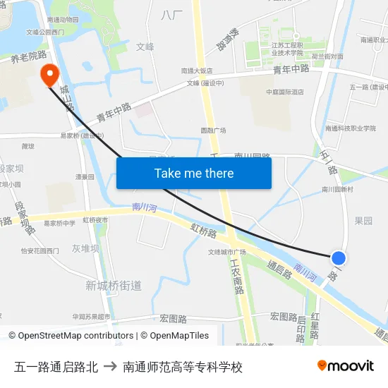五一路通启路北 to 南通师范高等专科学校 map