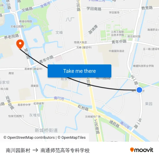 南川园新村 to 南通师范高等专科学校 map