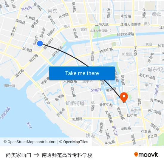 尚美家西门 to 南通师范高等专科学校 map