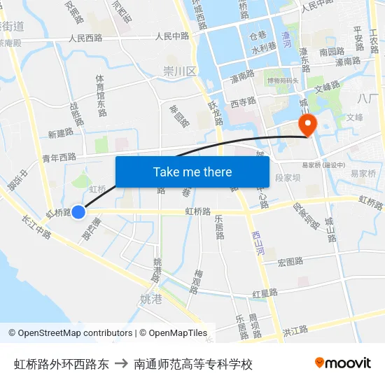 虹桥路外环西路东 to 南通师范高等专科学校 map