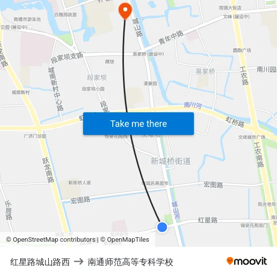 红星路城山路西 to 南通师范高等专科学校 map
