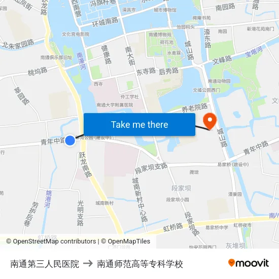 南通第三人民医院 to 南通师范高等专科学校 map
