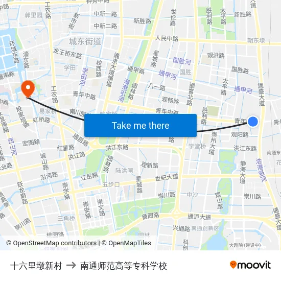 十六里墩新村 to 南通师范高等专科学校 map