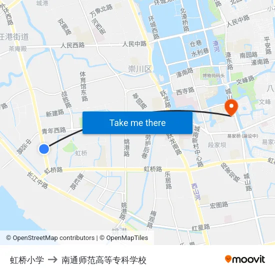 虹桥小学 to 南通师范高等专科学校 map