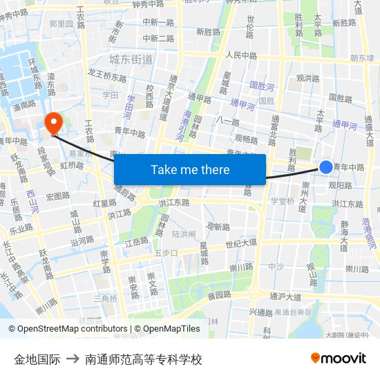 金地国际 to 南通师范高等专科学校 map