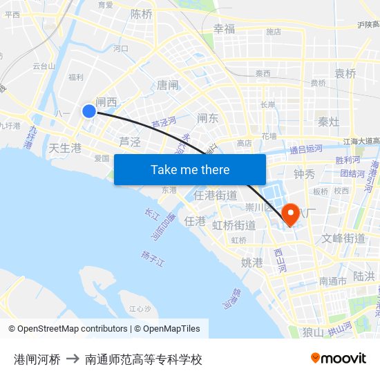 港闸河桥 to 南通师范高等专科学校 map