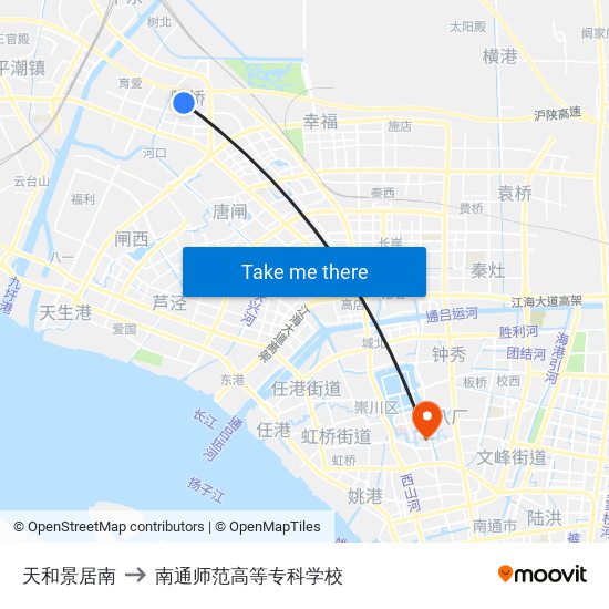 天和景居南 to 南通师范高等专科学校 map