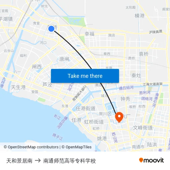 天和景居南 to 南通师范高等专科学校 map