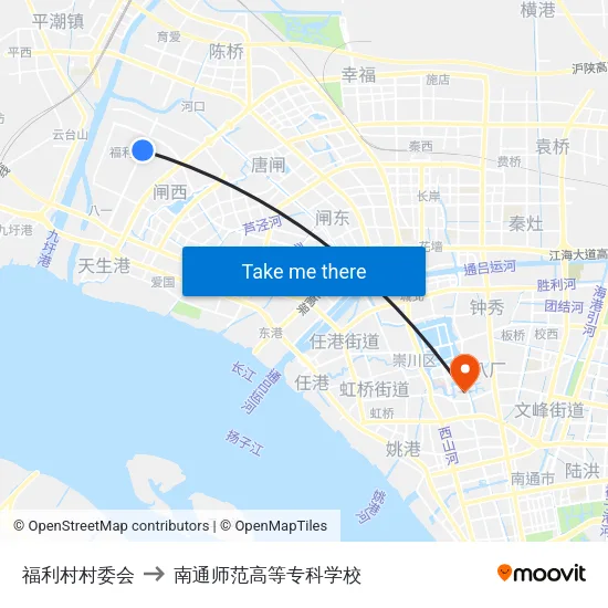 福利村村委会 to 南通师范高等专科学校 map
