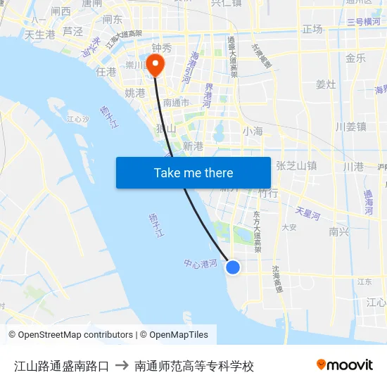 江山路通盛南路口 to 南通师范高等专科学校 map