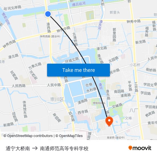 通宁大桥南 to 南通师范高等专科学校 map