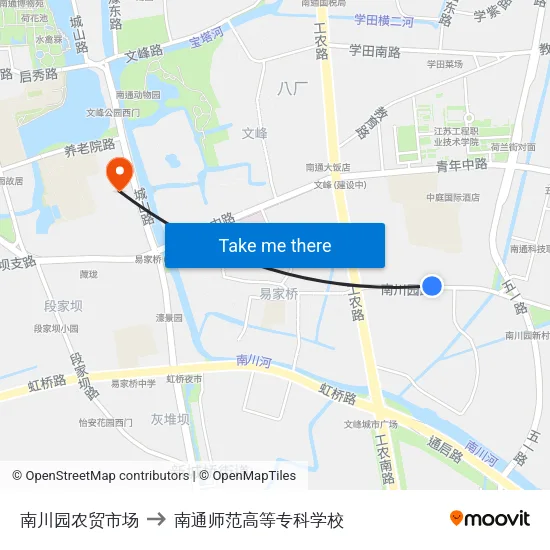 南川园农贸市场 to 南通师范高等专科学校 map
