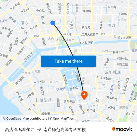 高店鸿鸣摩尔西 to 南通师范高等专科学校 map