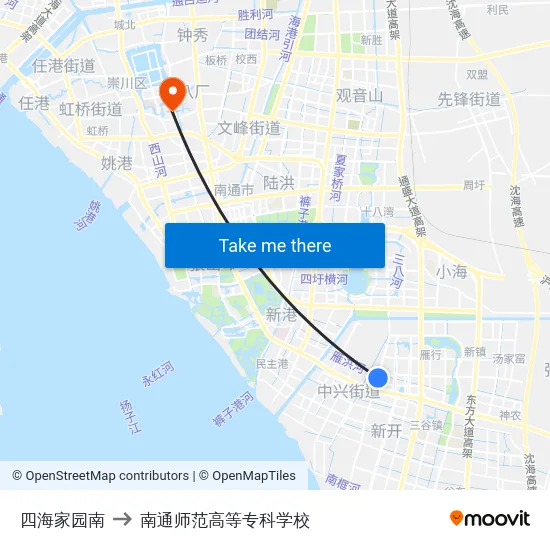 四海家园南 to 南通师范高等专科学校 map