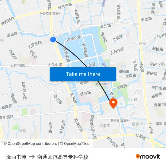 濠西书苑 to 南通师范高等专科学校 map