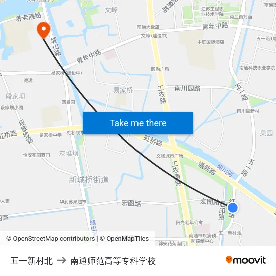 五一新村北 to 南通师范高等专科学校 map