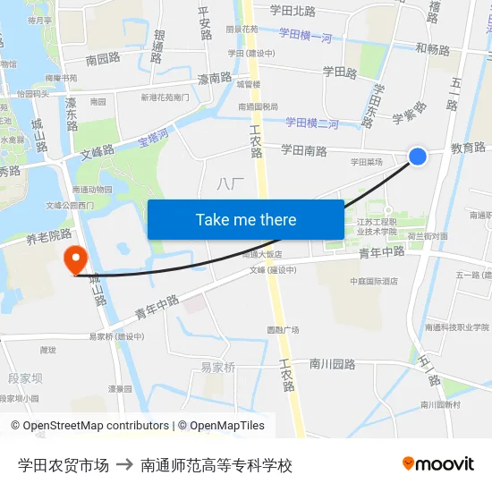 学田农贸市场 to 南通师范高等专科学校 map