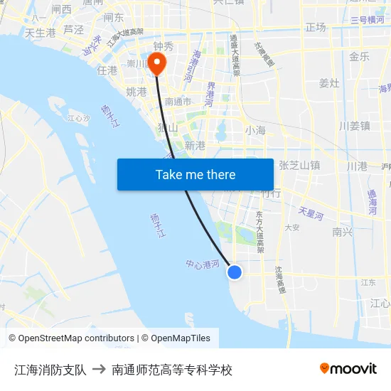 江海消防支队 to 南通师范高等专科学校 map