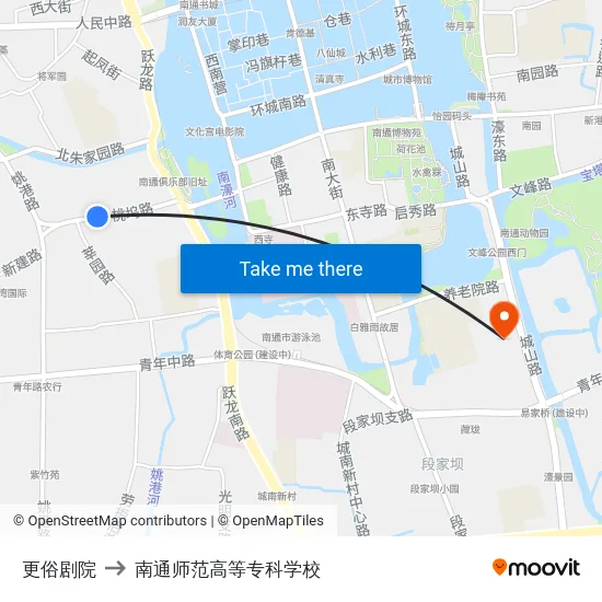 更俗剧院 to 南通师范高等专科学校 map