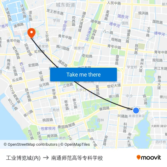 工业博览城(内) to 南通师范高等专科学校 map