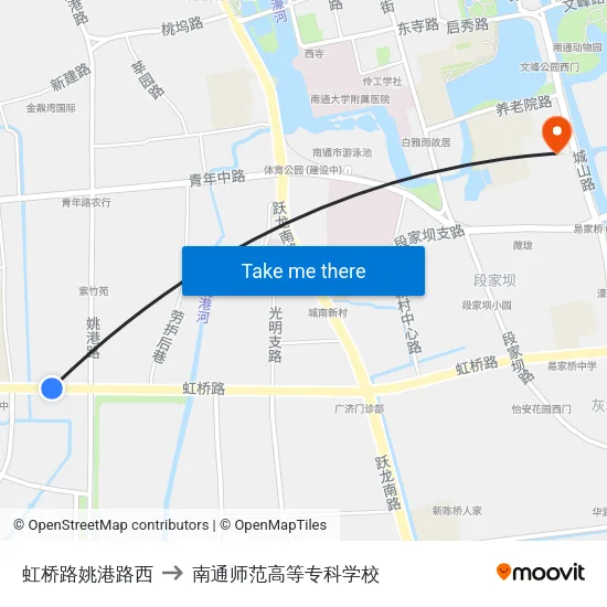 虹桥路姚港路西 to 南通师范高等专科学校 map