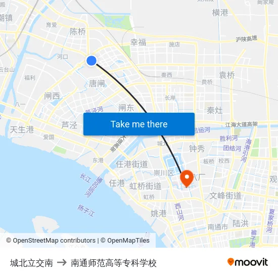 城北立交南 to 南通师范高等专科学校 map