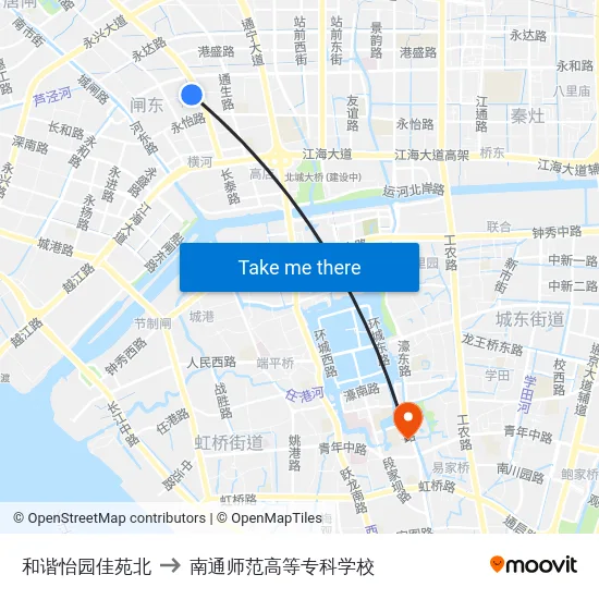 和谐怡园佳苑北 to 南通师范高等专科学校 map