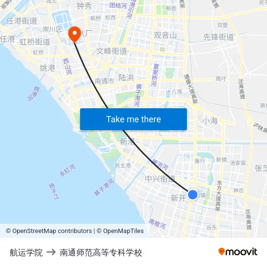 航运学院 to 南通师范高等专科学校 map
