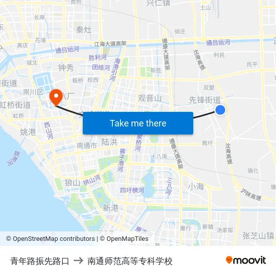 青年路振先路口 to 南通师范高等专科学校 map