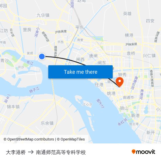 大李港桥 to 南通师范高等专科学校 map