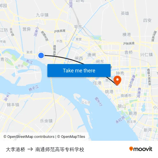 大李港桥 to 南通师范高等专科学校 map