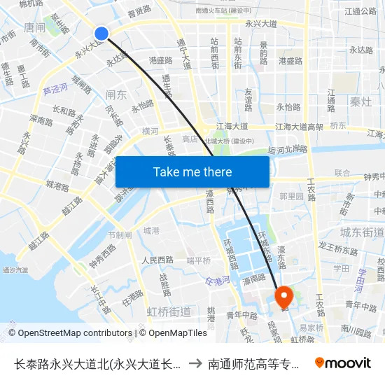 长泰路永兴大道北(永兴大道长泰路东) to 南通师范高等专科学校 map