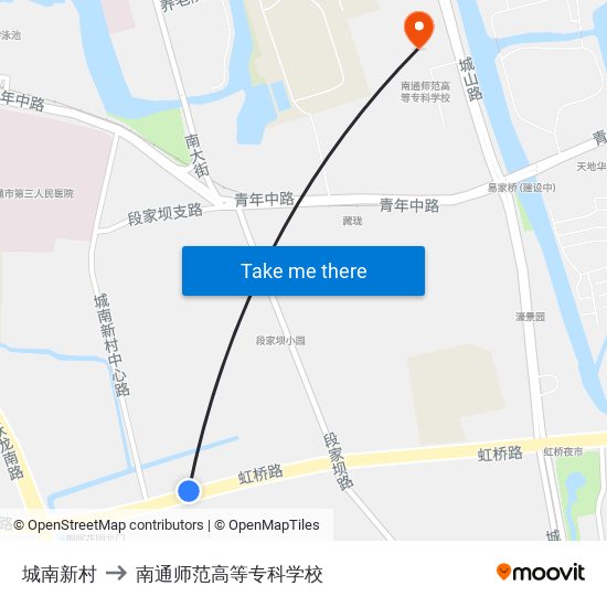 城南新村 to 南通师范高等专科学校 map