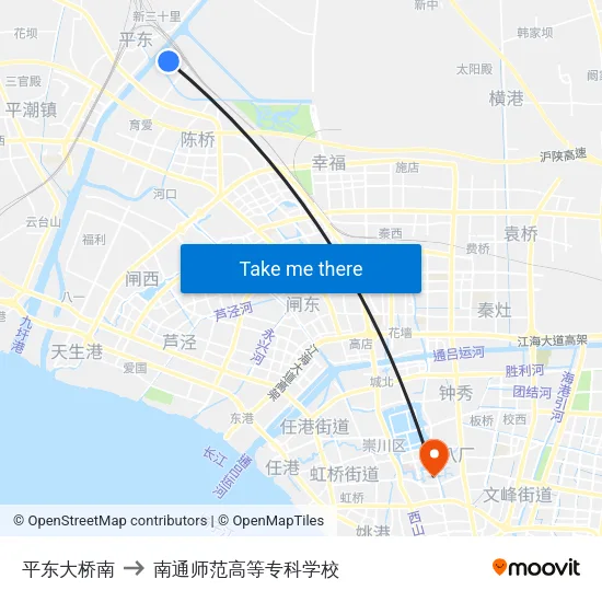 平东大桥南 to 南通师范高等专科学校 map