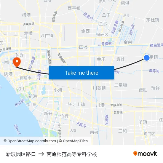 新玻园区路口 to 南通师范高等专科学校 map